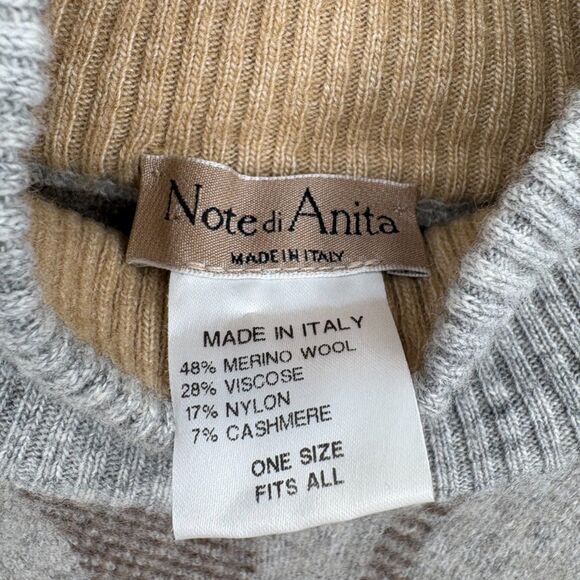 Note di Anita Plaid Poncho Sweater, One Size, Merino Wool Blend, Made in Italy - Picture 8 of 9